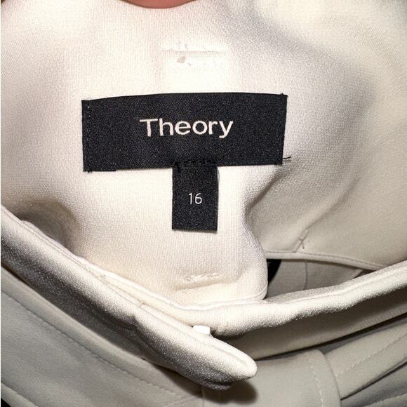 NWT Theory Belt Crop Pant Cream White Admiral Crepe Wide Leg Dress Pants Size 16 - Picture 10 of 12